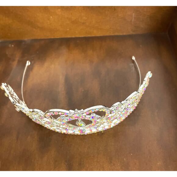 Elegant AB Rhinestone Silver Tone Metal Tiara Bridal Crown - NEW - Picture 8 of 16